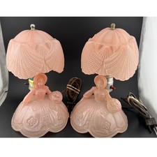 Vintage Houze Frosted Pink Glass Southern Belle Boudoir Lamps: Set of 2 Art Deco picture