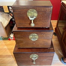 Set of 3 Vintage Korean Wedding Storage Boxes, Lockable Latch picture