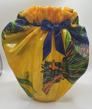 Vintage French Yellow Fabric & Resin Unique Vase / Candle Holder picture
