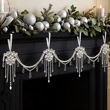 5.9 ft Crystal Tassel Christmas Garland Rhinestone Flower Pearl Beads picture