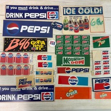 Vintage Pepsi Decal Bumper Sticker Tag Lot Mountain Dew Crush Diet Crystal 7 Up picture