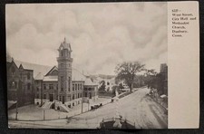 Vintage 1900s West Street City Hall Methodi Church Danbury, Connecticut Postcard picture