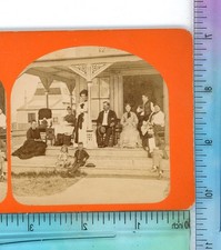 Jamie & Mabel Family on Porch Unknown Location Stereoview picture