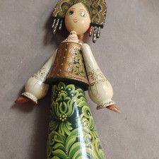 Vintage Russian Wooden Folk Art Doll Hand Painted Kokoshnik St Petersburg picture