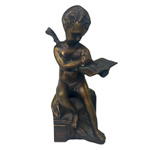 Vintage Brass Bronze Cherub Angel Writing on Tablet Figure Statue picture