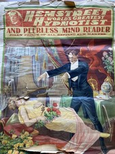 Antique Hemstreet Greatest Hypnotist Peerless Mind Reader Magic Poster As Is picture