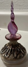 Antique Art Nouveau 800 Silver Overlay Iridescent Glass Perfume Bottle SG Mark picture
