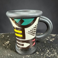 Vintage Hand Made Geometrical Postmodernism Art Pottery Coffee Mug Cup Decor VTG picture