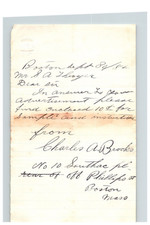 1884 Handwritten Letter Charles A Brooks Boston Massachusetts MA Family History picture