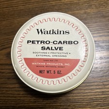 Vintage Watkins Petro-Carbo Salve Metal Tin 5 Oz Cut Burn Chaffing 99% Full picture