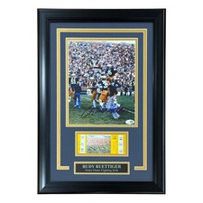 Rudy Ruettiger Autographed Notre Dame Deluxe Framed 8x10 Photo with Replica Game picture
