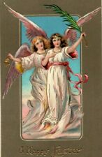 EAS Spectacular Easter Angels Gel Gold Gilt Germany c1910 Antique Postcard picture