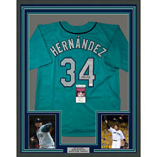 Framed Autographed/Signed Felix Hernandez 33x42 Seattle Teal Jersey JSA COA picture