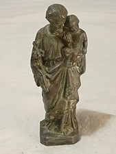 Antique 12cm Tall St. Joseph Holding The Christ Child Statue Bronze B24 picture