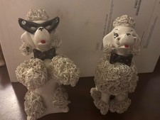 Vintage MCM Spaghetti Poodle Figurine Pair Rhinestone Masquerade Mask Japan 1950 picture