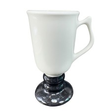 Vintage Hall China 1273 Pedestal Mug Cup White Black MCM USA Pottery Single Mug picture