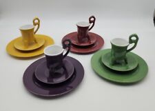 Art Deco Rare Solid Color Espresso Mug Set Of 4 With Plates 12 Pcs Unique Funky picture