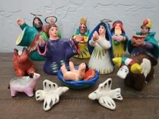 Vintage Mexican Ortega Folk Art Pottery Nativity Scene Set picture