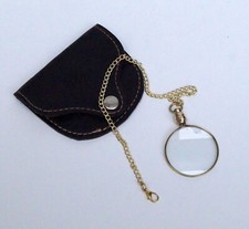 Brass Magnifying Lens Chain With Leather Case Nautical Marine Collectible Gifts picture