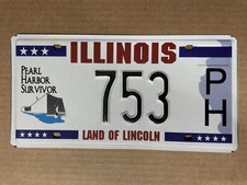 ILLINOIS PEARL HARBOR SURVIVOR LICENSE PLATE 753 PH VETERAN MILITARY picture