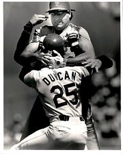 LD250 '85 Orig Tom Jagoe Photo METS RAY KNIGHT HOLDS MARIANO DUNCAN RUSHES MOUND picture