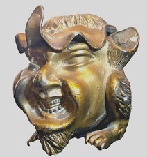 Antique Ink Well Grotesque Devil French guilt metal early 20th century smiling picture