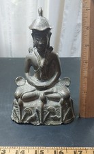 Antique Ornate Solid Bronze Sitting Buddha Sculpture Statue Figurine 19th C picture