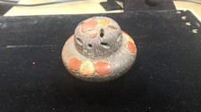 Vintage Japanese Cast Iron Incense Burner Koro Hand Painted Plum Blossom Signed picture
