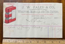 1889 graphic billhead JW Fales tea papers ledger book printers Detroit MI picture