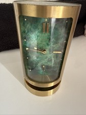 Mid-Century Swiss Gilt Brass & Malachite Swiza 8 Day Alarm Clock picture