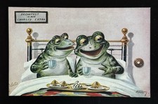 TUCK A/s ELLAM Frogs Breakfast in Bed Antique Postcard Unposted picture