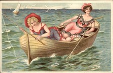 Bathing Beauties in Rowboat Fishing S.L. & Co. c1900s-10s Vintage Postcard bhn picture