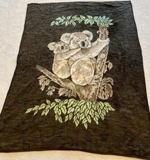 Vtg 80’s Biederlack Koala Bear Reversible Blanket , Throw Green Cream USA picture