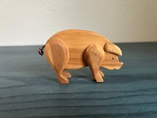 Vintage Hand Carved Wooden Pig Figurine Cedar Rustic Farmhouse Artisan Crafted picture