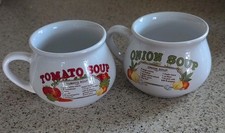 Vintage Set of 2 DDJ Recipe Ceramic Soup Mug Bowls Onion Tomato  picture