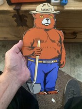 VINTAGE SMOKEY THE BEAR PORCELAIN GAS PUMP SIGN PREVENT WILD FIRE TRUCK 12” picture