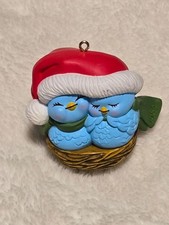  Vintage 1982 Avon Nestled Together 2 Blue Birds Christmas Ornament Wildlife picture