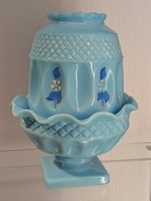 VTG Westmoreland Wakefield Blue Milk Glass Hand Painted Fairy Lamp picture