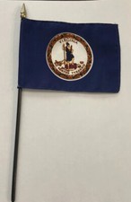 New Virginia State Mini Desk Flag - Black Wood Stick Gold Top 4” X 6” picture