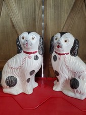 Vintage Pair Staffordshire Style Ceramic Spaniel Dogs Hand Painted Portugal FCCL picture