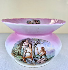 Antique Victoria Carlsbad Austria Stoneware Spitoon Pink & White Greek Goddess picture