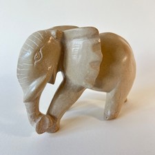 Hand Carved Stone Elephant Sculpture Vintage Chunky Polished Soapstone Figurine picture