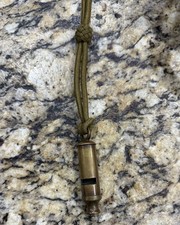 Antique US Army Brass Military Trench Whistle Horstmann Philadelphia Lanyard picture