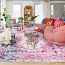 9x12 FT Leopard Rug for Living Room Pink Leopard Vintage Animal Rug Aesthetic... picture