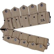 WWII U.S. Army M1923 M1 Garand Rifle Cartridge 10 Pocket Canvas Belt Khaki picture