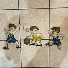 Vintage 1971 Sexton Cast Metal Basketball Players Boys Wall Plaques Set of 3 picture