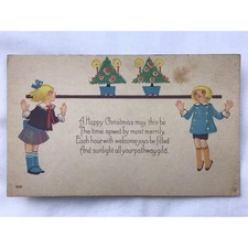 Happy Christmas Children Antique Postcard Vintage Decorated Tree picture