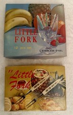 Set Of (2) Little Forks In Original Box Appetizer Tiny Forks Vintage picture
