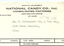 1934 NATIONAL CANDY CO ST LOUIS MO 4230 GRAVOIS AVE MONTHLY STATEMENT Z6420 picture