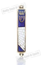 Gold plated Mezuzah Mezuza Blue Case 7cm Judaica Jewish Torah Crown Kotel Design picture